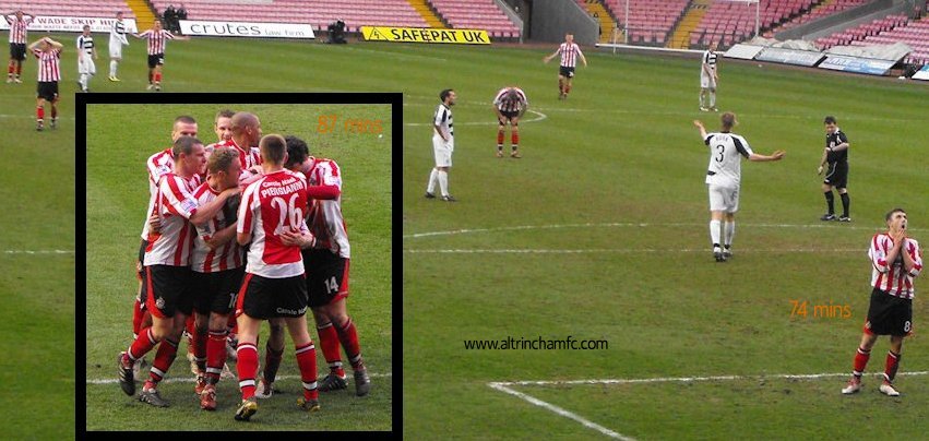 Tom Peers of Altricham in action with Claudio Ofosu of Hartlepool